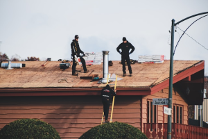 A professional team addressing roof damage