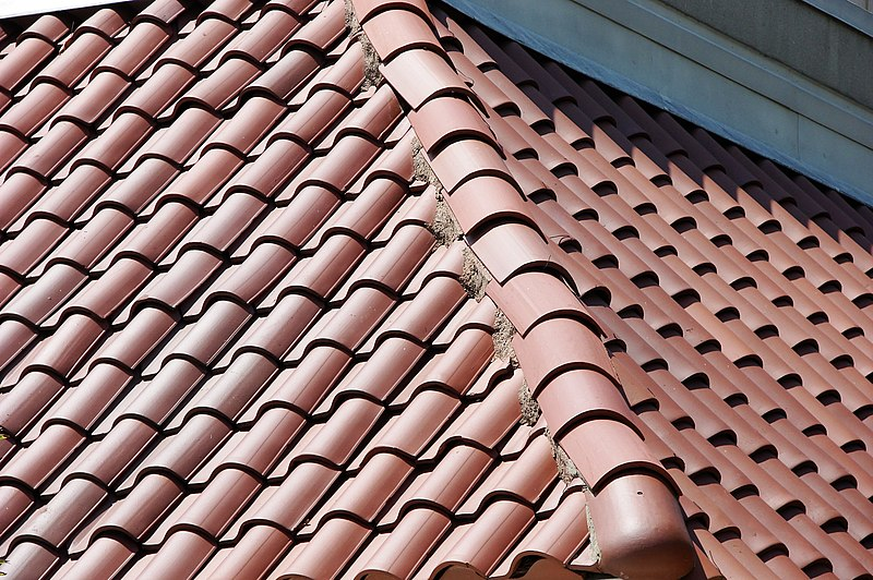 A roof with tile shingles