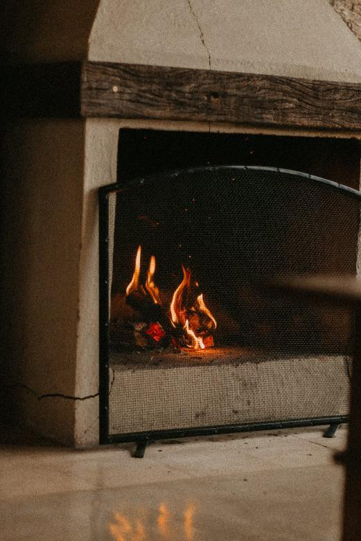 Wood burning in a fireplace