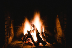 Wood burning in a fireplace