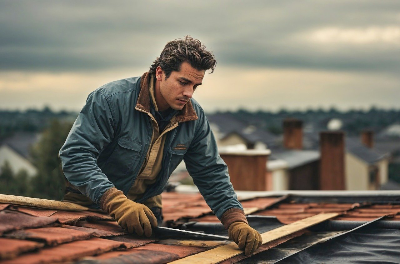 A man repairing a roof