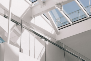 Sunlight streaming through a modern skylight, enhancing the interior space with warmth and brightness.